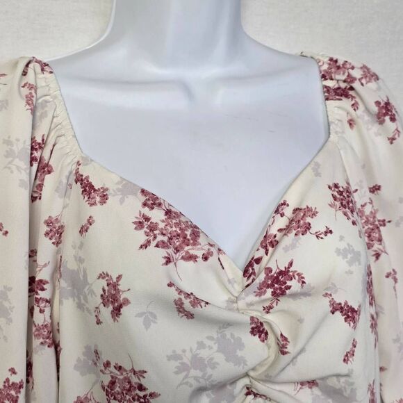 Doe & Rae White Floral Long Sleeve Blouse Women’s L - Picture 4 of 9